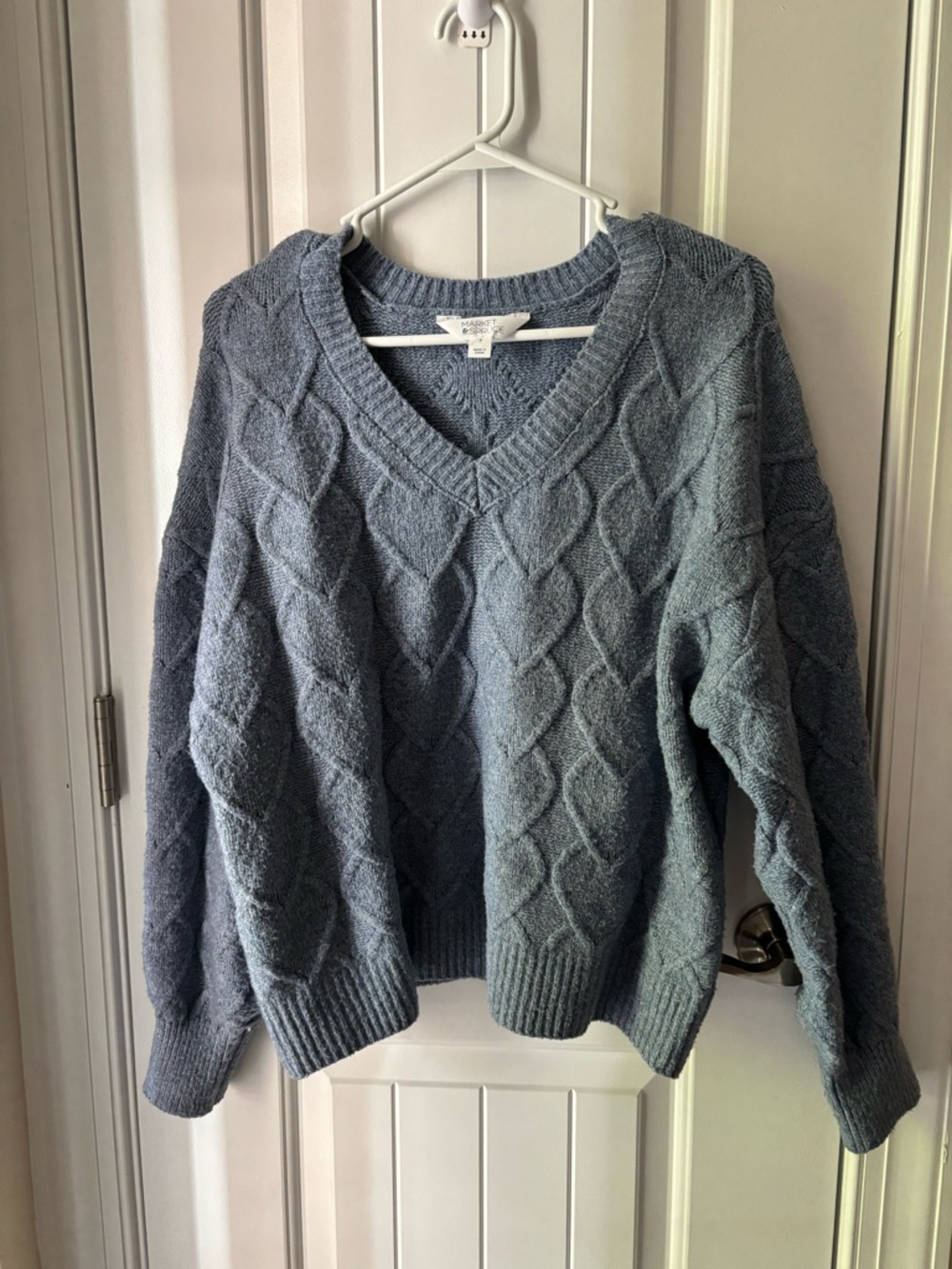Market & Spruce Cable Knit V-Neck Sweater - Slate